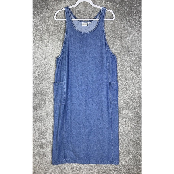 Vintage MATCH Sleeveless‎ Denim Maxi Dress Womens Size Large Petite USA Pockets - Picture 1 of 10
